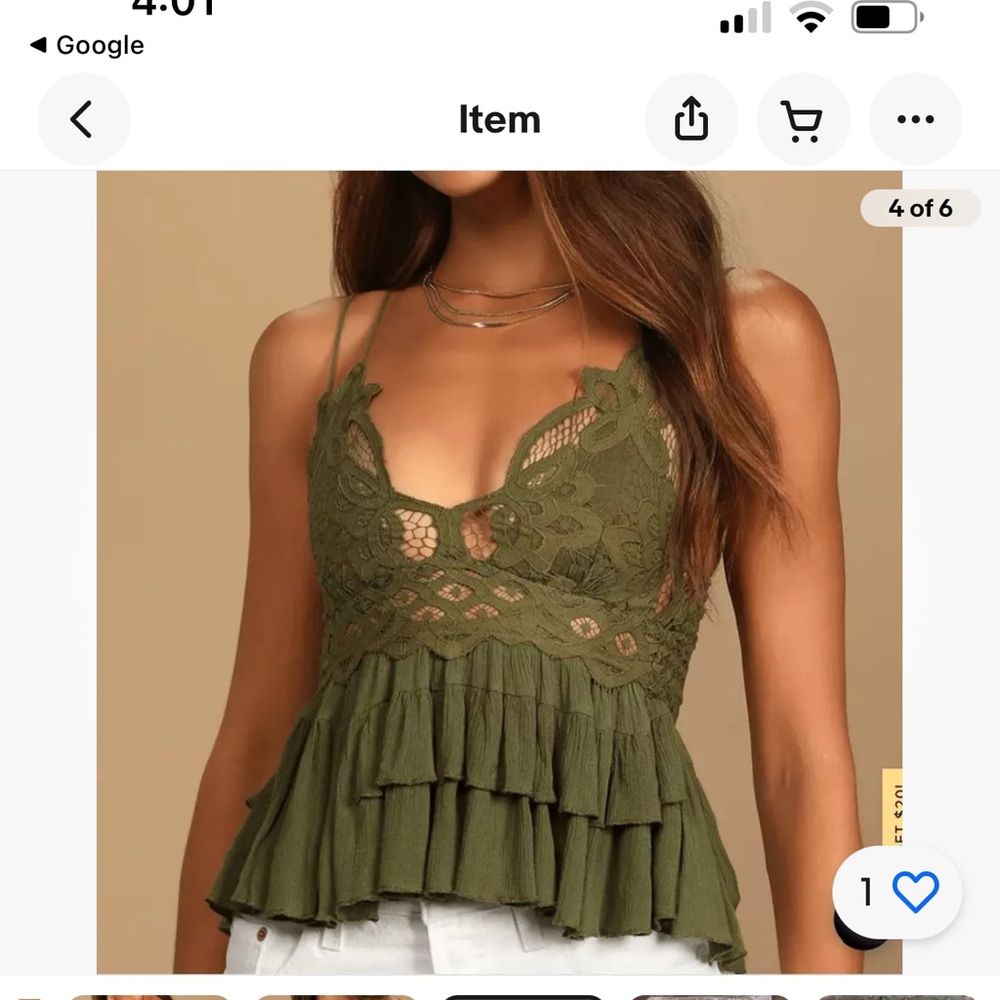 Free people Adella Cami olive sparrow top new